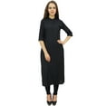 thumbnail image 1 of Bimba Black Straight Kurta Front Opening Rayon Kurti Indian Kurti With Scarf - 8, 1 of 8