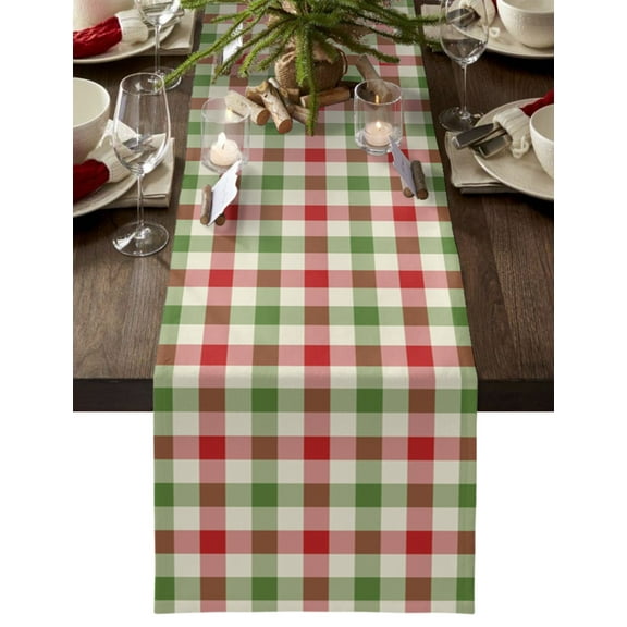 Table Runner 72 Inches Long for Kitchen Dining, Christmas, Dresser Scarf Farmhouse, Dining Table Decorations for Wedding/Parties, Vintage Red Green Buffalo Plaid Lattice 16 x 72 In