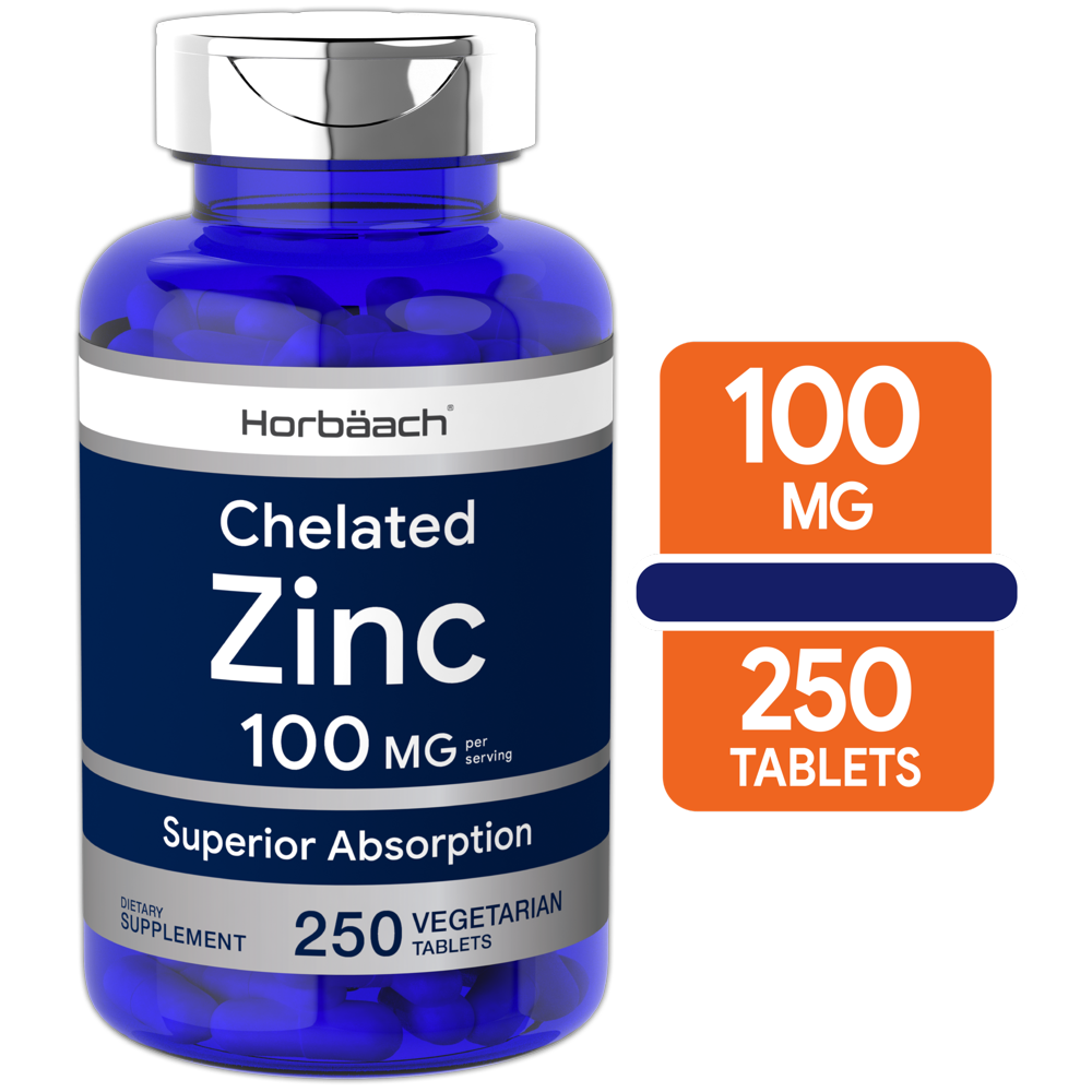 Chelated Zinc Supplement 100mg 250 Tablets High Potency & Superior