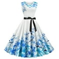 thumbnail image 1 of ICHUANYI Clearance Women's Summer Dresses For Women Beach Floral Print Off The Shoulder Knee-length Dress(Blue, L) ICHUANYI WER2023080911288, 1 of 7