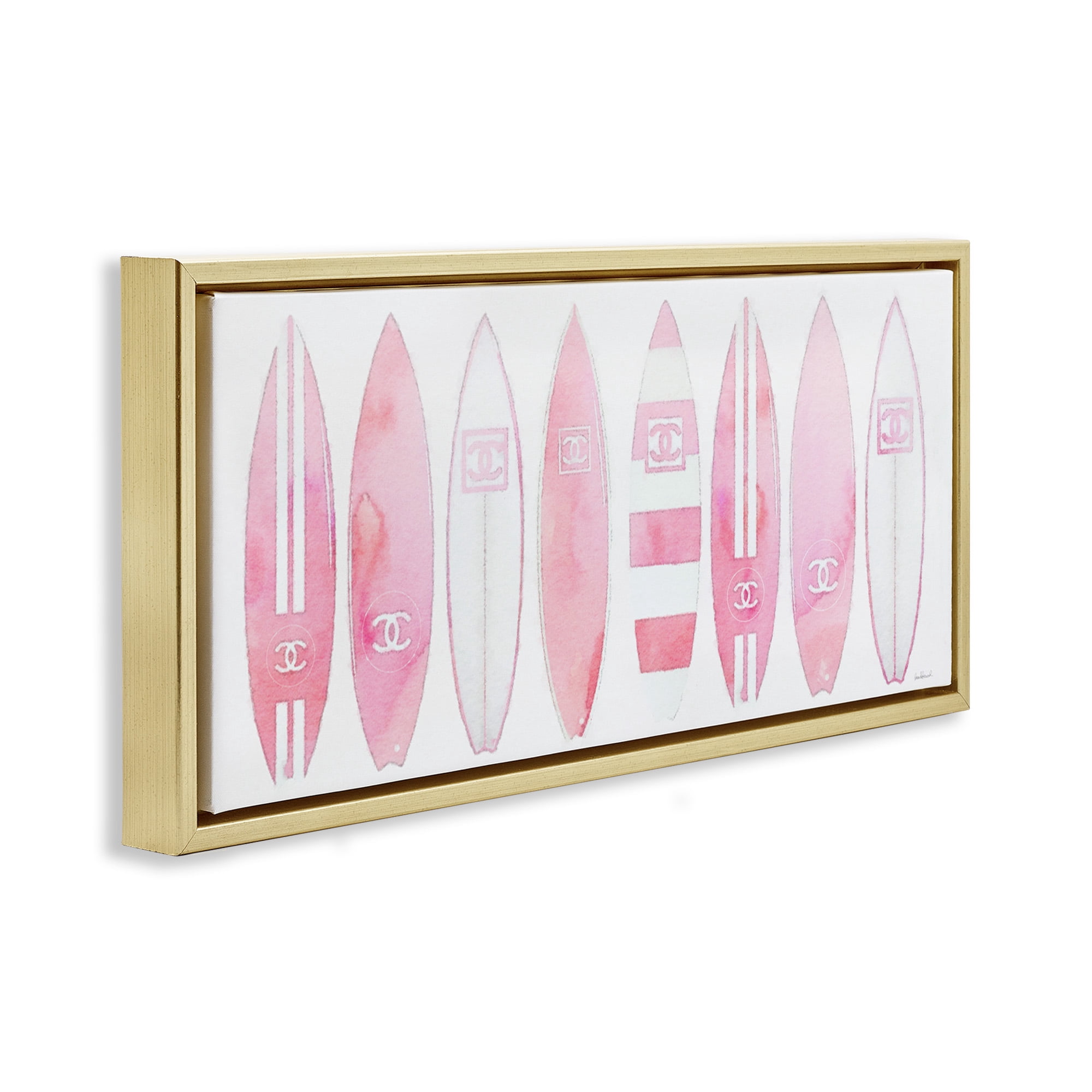 Stupell Industries Nautical Glam Fashion Surfboards Beauty & Fashion Painting Gold Floater Framed Canvas Art Print Wall Art, 31 x 14