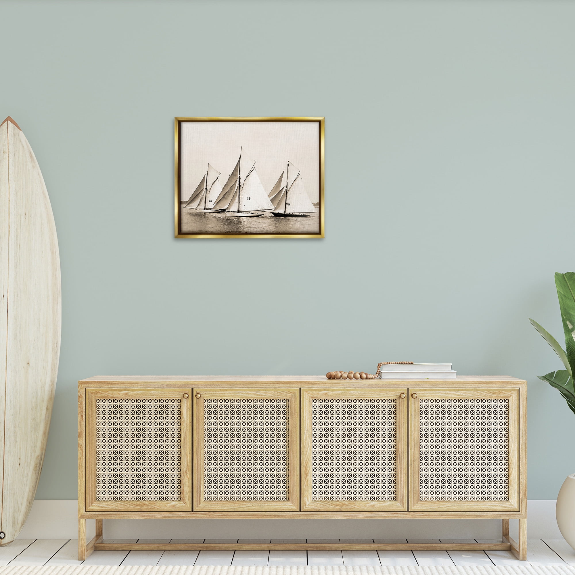 Stupell Industries Vintage Ship Fleet Transportation Photography Gold Floater Framed Canvas Art Print Wall Art, 31 x 25
