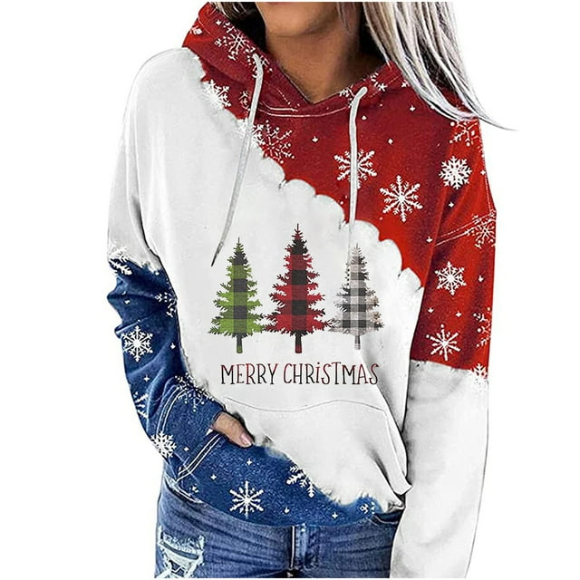 Chandail en Molleton d'Hiver pour Femmes, Cardigan à Col Rond Chaud, Blouse Mi-Longue Ample, Chandail à Capuchon de Noël, Pull Imprimé Xmas