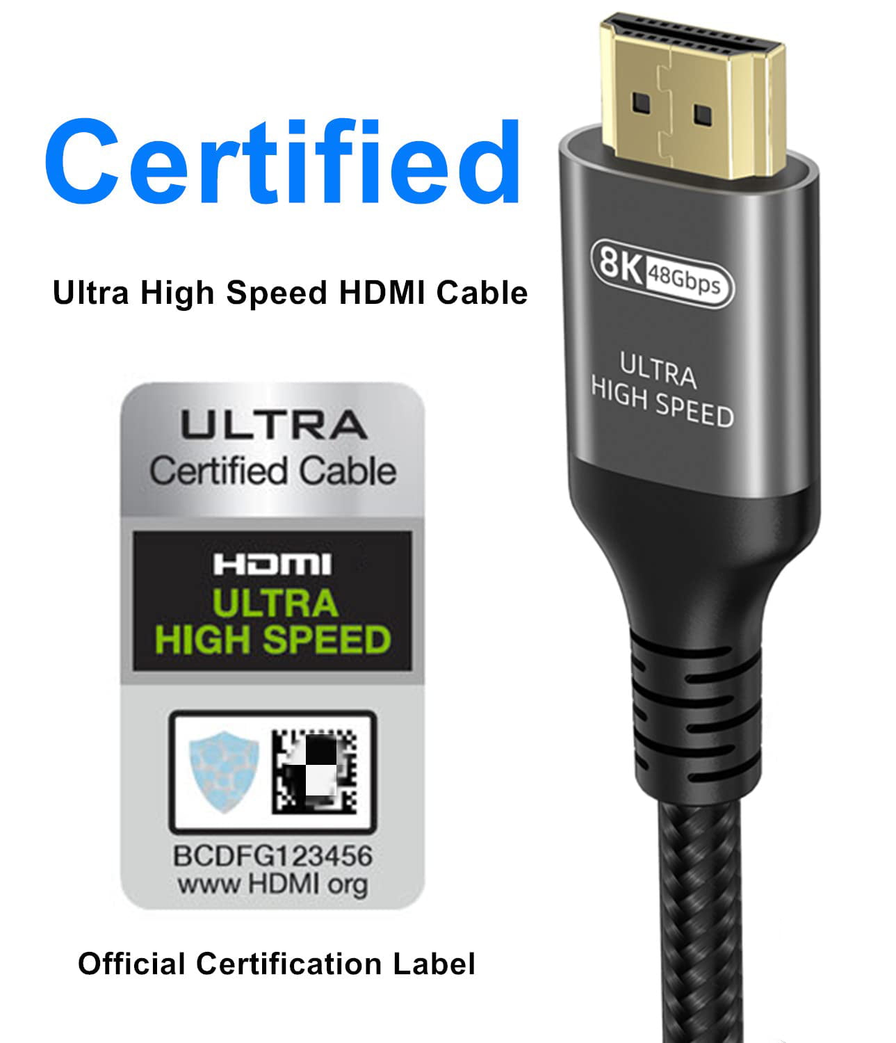 ELG 8K Certified HDMI Cable 2.1 48Gbps 6.6FT/2M,Ultra High Speed  8K@60Hz,4K@120Hz,144Hz,24K Gold,eARC,Ethernet,VRR,TrueHD,DTS-X,Dolby
