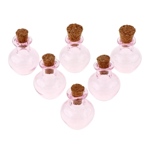 6 Unids Mini Botellas de Vidrio Transparentes con Tapón de Corcho de Madera Rosado
