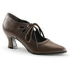 Womens Brown Pointed Toe Pumps Victorian Shoes with 2 Heels and Lace Up Front