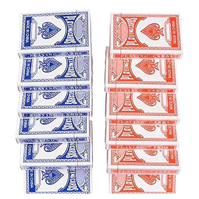 Brybelly 12 Decks Jumbo Index Plastic Coated Playing Cards Wide-Size 6 Red/6 Blue 