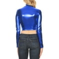 thumbnail image 2 of Sakkas Metallic Liquid Mock Neck Turtleneck Long Sleeve Crop Top - Made in USA - Royal Blue - Small, 2 of 6