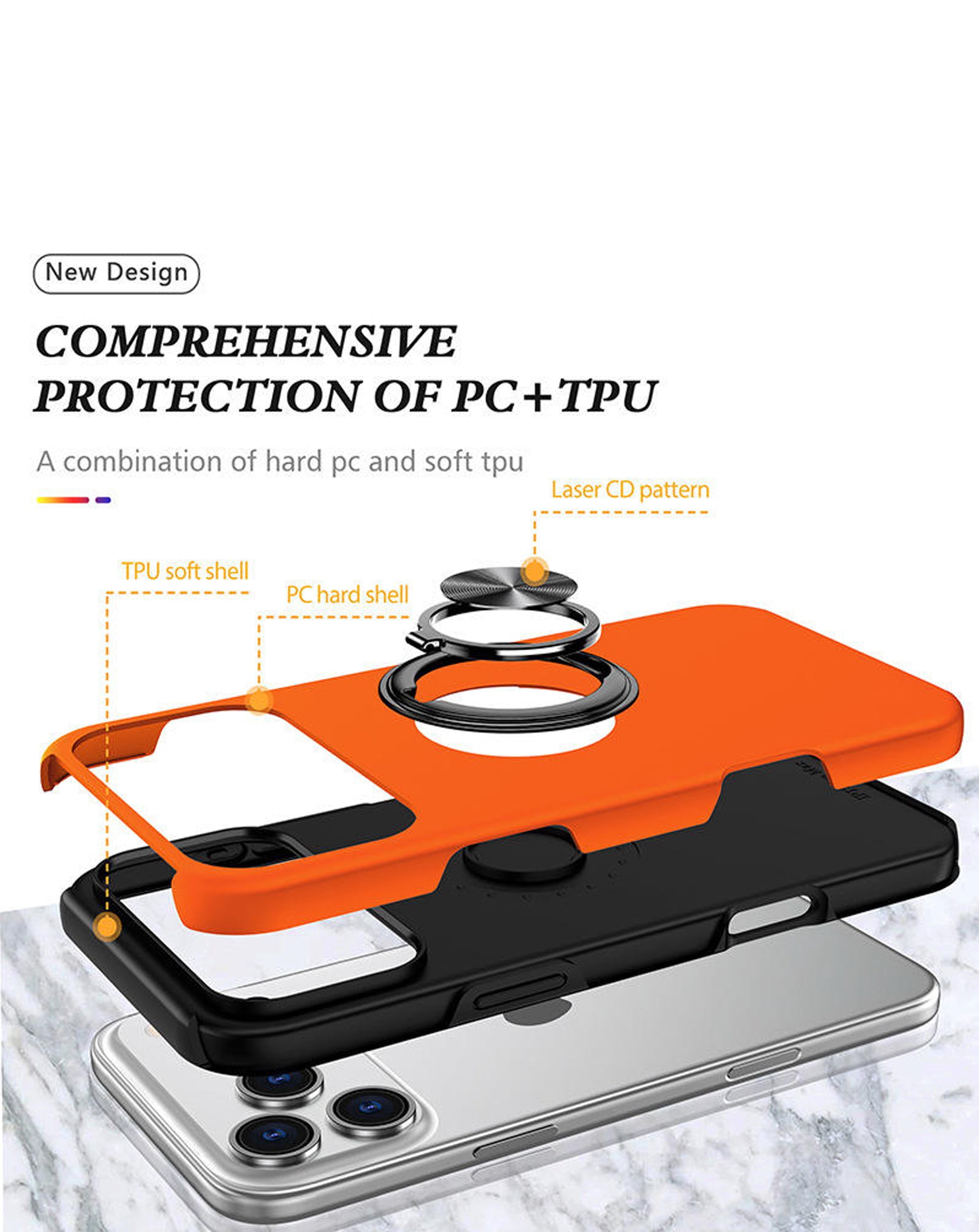 Dual Layer Case with Magnetic Ring for iPhone 17 Pro Max - Orange