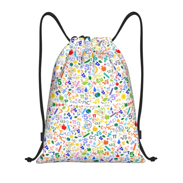 Xecao Education And Science Pattern Sports Drawstring Backpack - String Swim Gym Bag with Wet Proof Pocket for Women&Men-Small