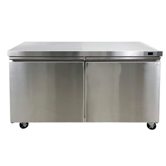 Cooler Depot 61 inch 14.1 cu.ft, 38" heigh Commercial Undercounter Freezer, 2 Solid Doors, Stainless steel exterior, NSF certified.