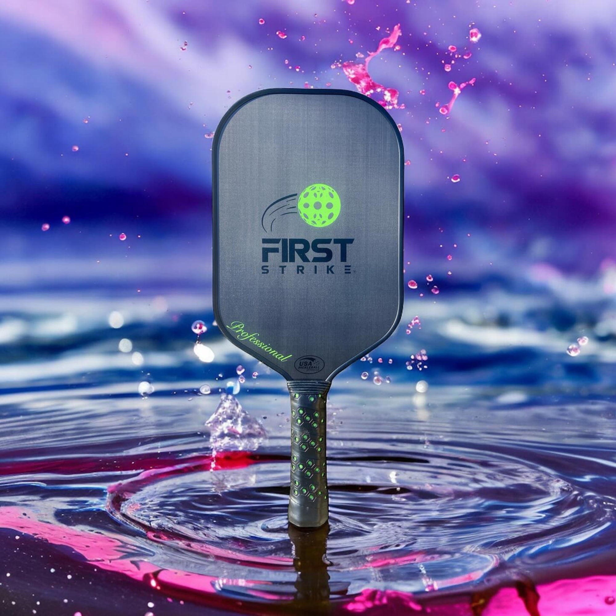 First Strike Pickleball: Professional Pickleball Paddle - Elongated, 16.4 x 7.5", Polymer Core, Carbon Fiber Surface, Advanced Edge Guard, 4 1/4" Grip