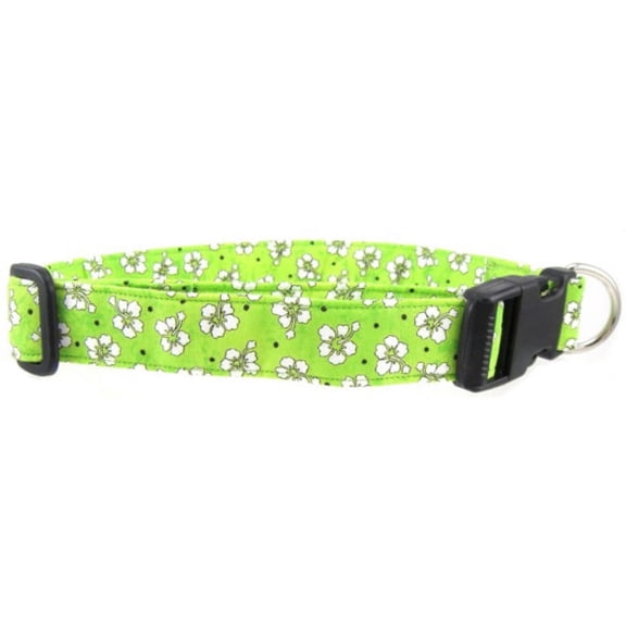 Green Hawaiian Flowers Dog Collar - Size - Small