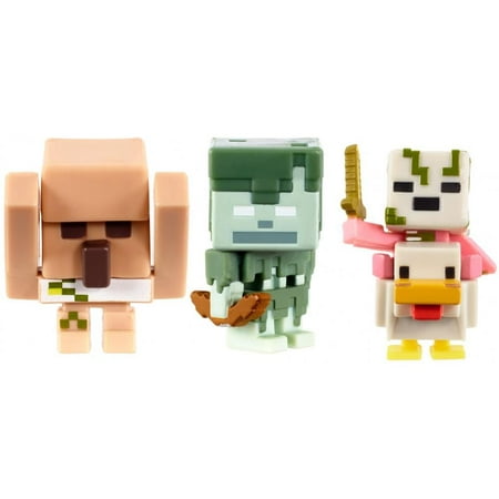 Minecraft Build-A-Mini 3-Pack Pack Stray Skeleton, Zombie-Pigman Chicken Jockey, Attacking Iron