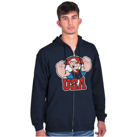 Popeye The Sailor Man USA Muscle Unisex Plus Size Zip Hoodie Brisco Brands 3X