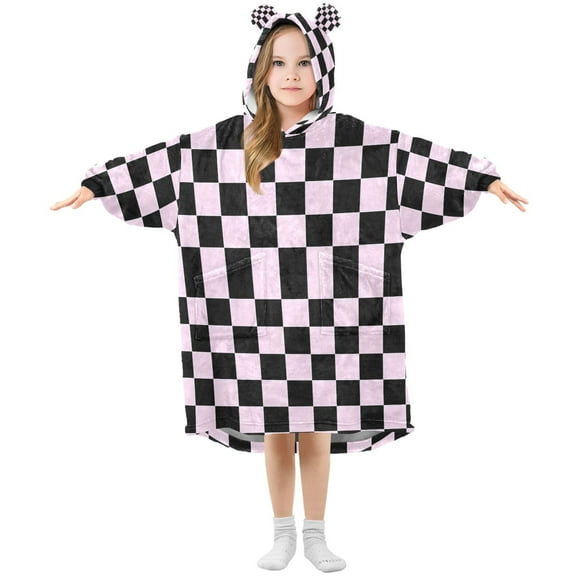 joogoo Wearable Blanket Hoodie for Checkered Print Oversized Sherpa Hooded 3-14 YR M