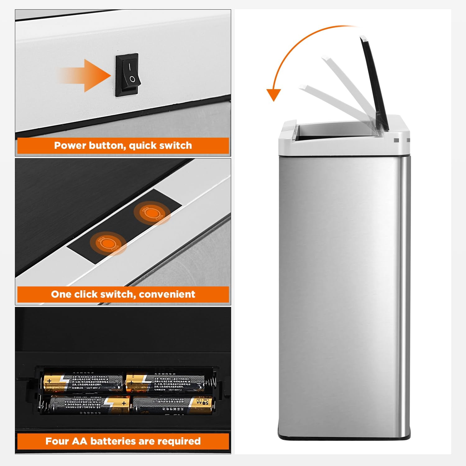 BestOffice 13 Gallon Touchless Trash Can with Lid, Stainless Steel Automatic Sensor Waste Bin