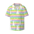thumbnail image 4 of Uemuo Rainbow Rabbit Pattern Cotton Linen Short Sleeve Shirts,Casual Lightweight Button Down Shirts,Vacation Beach Summer Tops-Small, 4 of 7