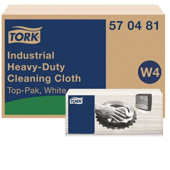 Tork 570481 1-Ply 13.97 x 4.25 in. Industrial Heavy-Duty Cleaning Cloth - Unscented, White (4/Carton)