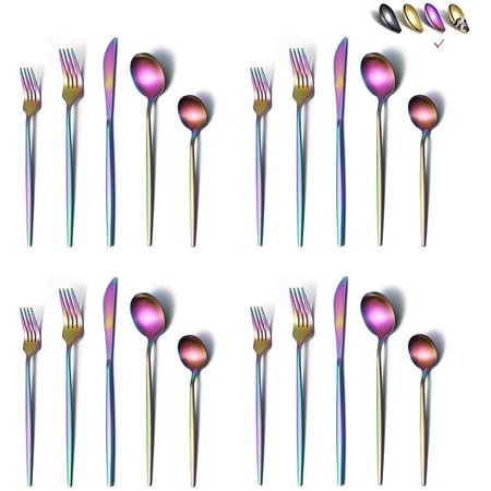 

Matte Rainbow Flatware Set 40 Pieces Stainless Steel Colorful Silverware Set Titanium Plating Matte Rainbow Cutlery Set Matte R