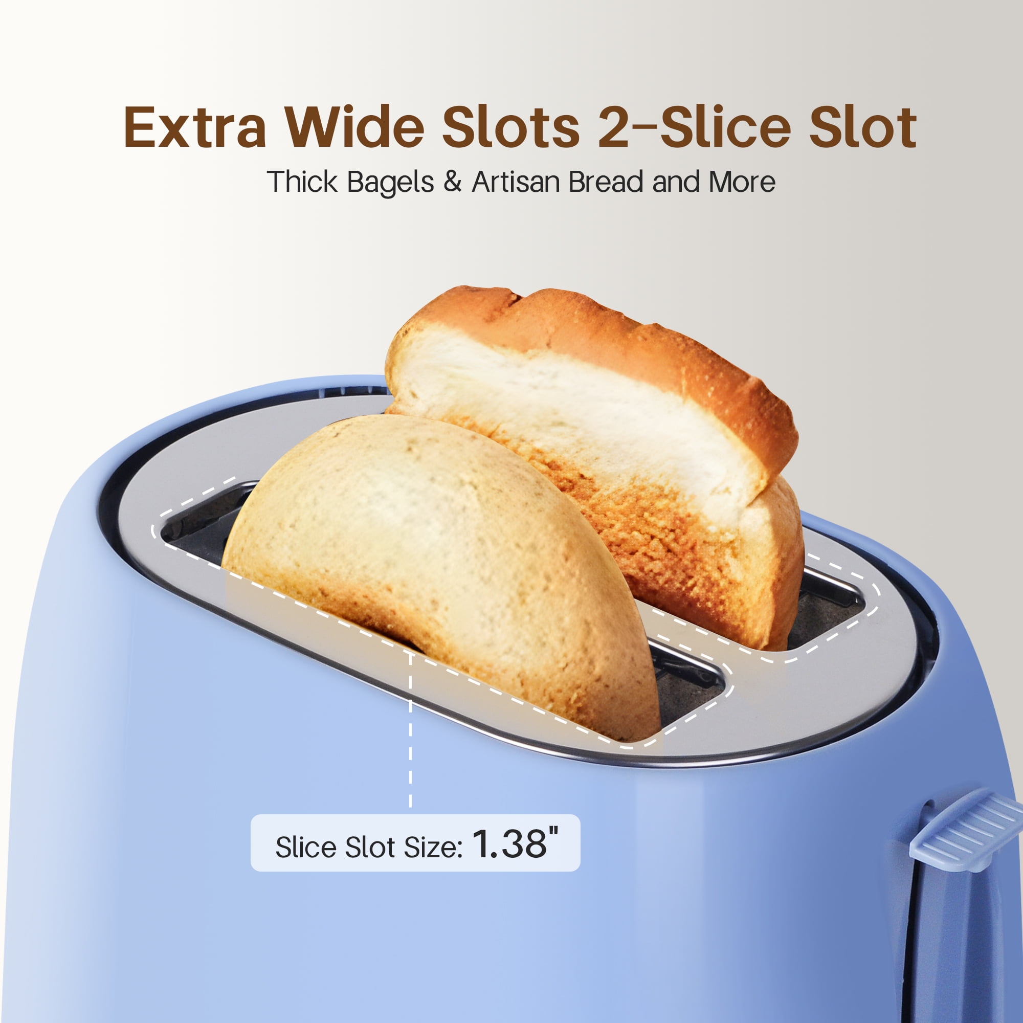 NBTX Toasters 2 Slice Wide Slot With 7-Shade Toast Settings, Slide-Out Crumb Tray, Auto-Shutoff, Faster Heating Speed, Toast Lift Perfect for Toasting Bread Bagels Waffles and Puff Pastry, Blue