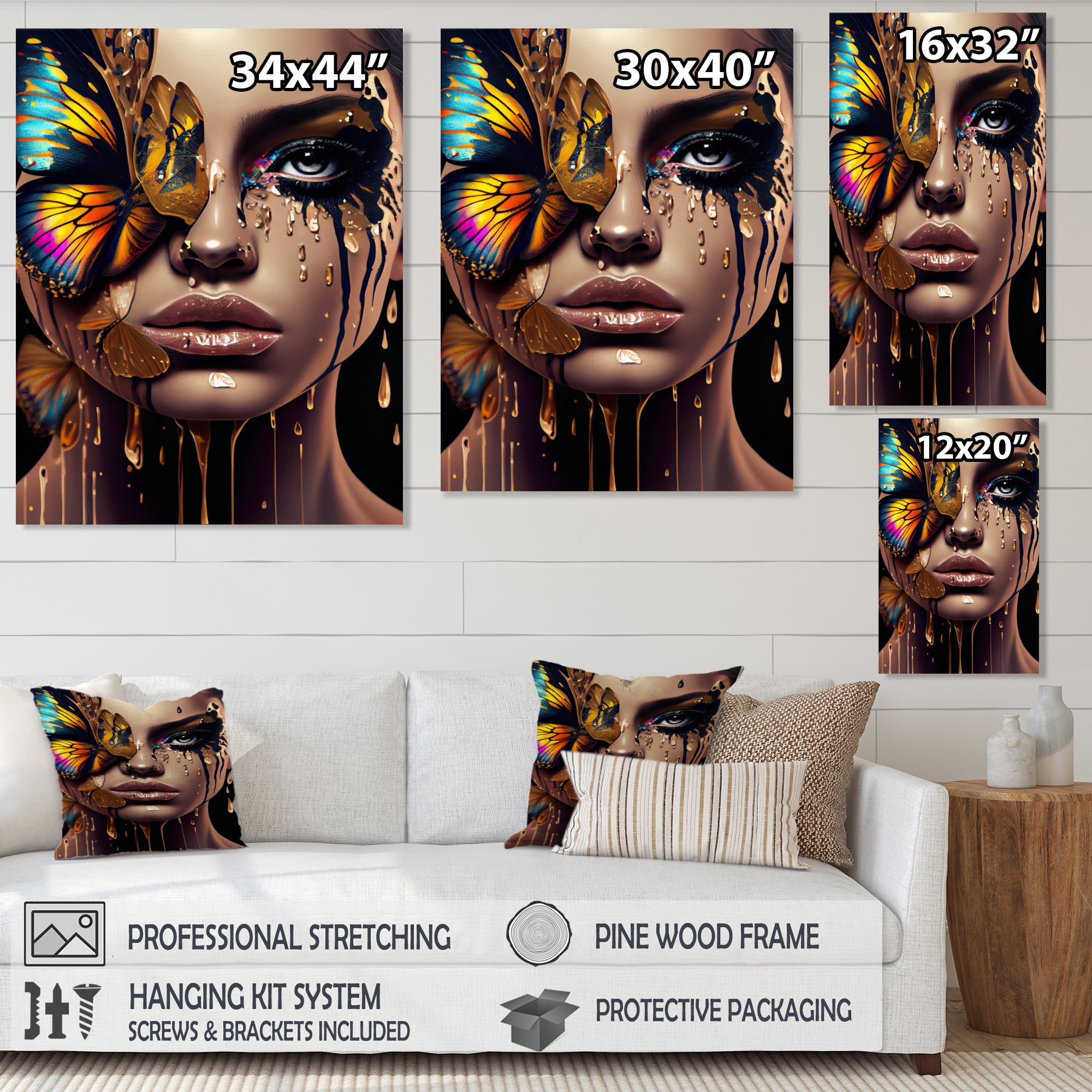 Designart Sensual Woman With Colorful Butterfly IX Canvas Wall Art