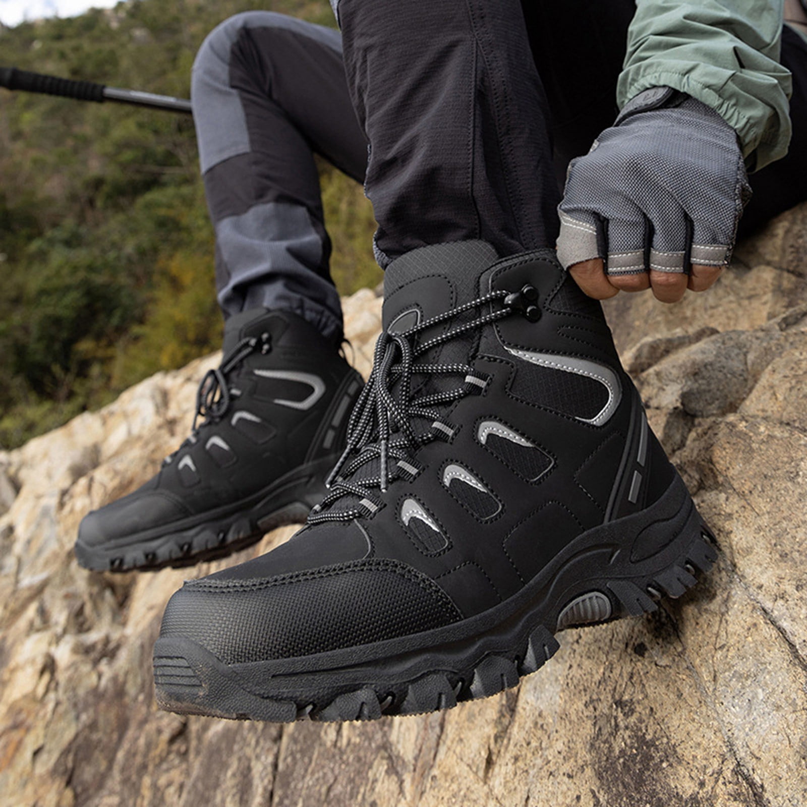 Win s Way Men's High Top Hiking Sneakers, Lightweight Ankle Support Trekking Shoes for Adventure