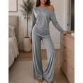 thumbnail image 3 of ChicMe Two Piece Sets for Women Asymmetric Ruched One Shoulder Long Sleeve Pullover Tops with Wide Leg Pant Tracksuit Dark Grey-L, 3 of 9