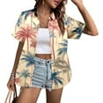 thumbnail image 2 of MDUKONU Womens Summer Hawaiian Shirts Soft Cool Floral Tropical Print T-Shirt Button Down V Neck Short Sleeve Tee Tops Beige L, 2 of 5
