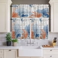 thumbnail image 2 of Ocean Corals Curtain Valances Set Summer Beach Coral Sea Stars Dark Blue Kitchen Curtains 24&nbsp;inch Length Rod Pocket Valance and Tiers 3 Piece Set Small Bedroom Bathroom Laundry Decor, 2 of 9