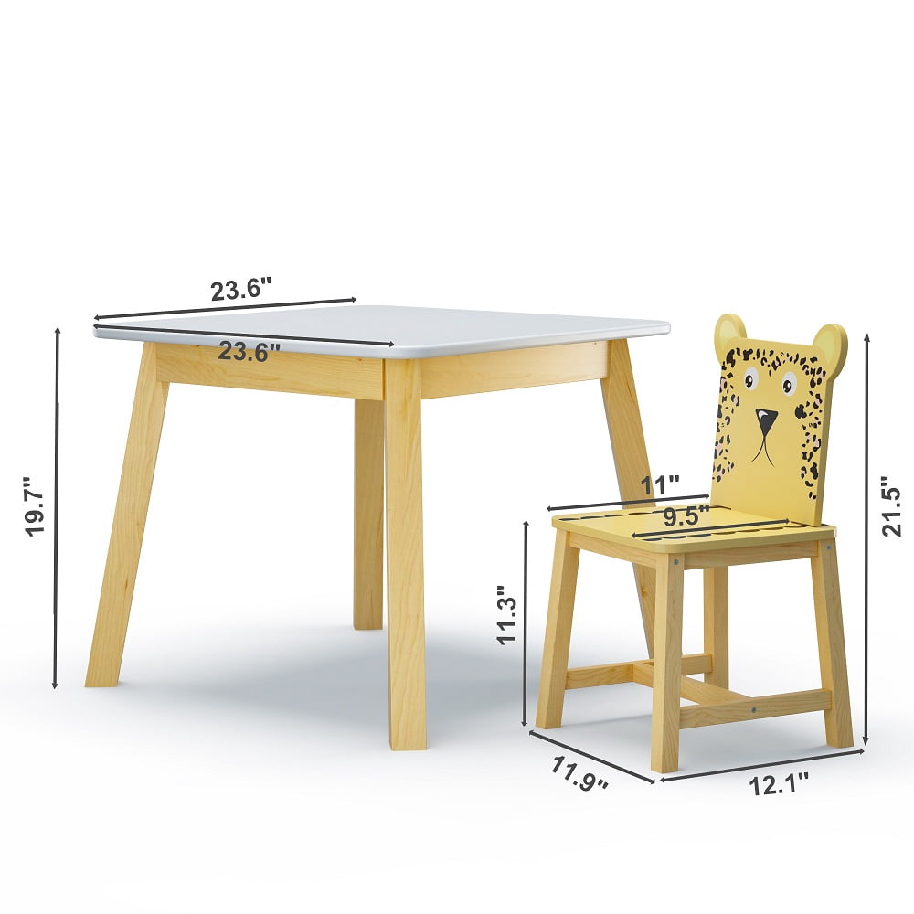 YDSM  5 Piece Kiddy Table and Chair Set , Kids Wood Table with 4 Chairs Set Cartoon Animals (bigger table) (3-8 years old)