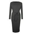 thumbnail image 2 of Zedker Long Sleeve Dress for Women Loose Crew Neck Empire Waist Tunic Long Dress, Plus Size Dark GrayL, 2 of 6