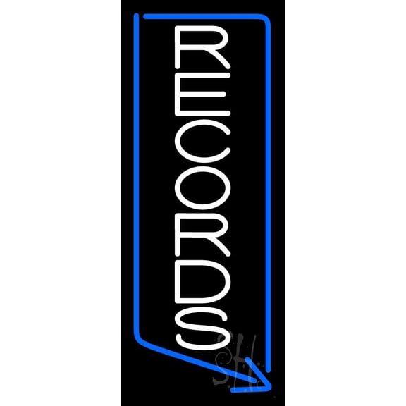 Vertical White Records LED Neon Sign 24" Tall x 10" Wide - inches Black Square Cut Acrylic Backing, with Dimmer - Premium built indoor Sign for Studio, Club, Home décor, Event, Workshop, Storefront.