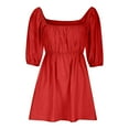 thumbnail image 4 of EGNMCR Robes de Fête pour Femmes Mode Femmes Robe Courte d'Été à Encolure Carrée Unie Décontractée à Manches Bouffantes, 4 of 6
