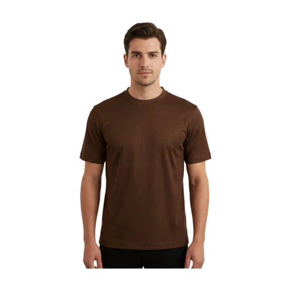 Men Dressy T-Shirt  Log-In Uomo Soft Crew Neck Silky Short Sleeves 218 Cognac