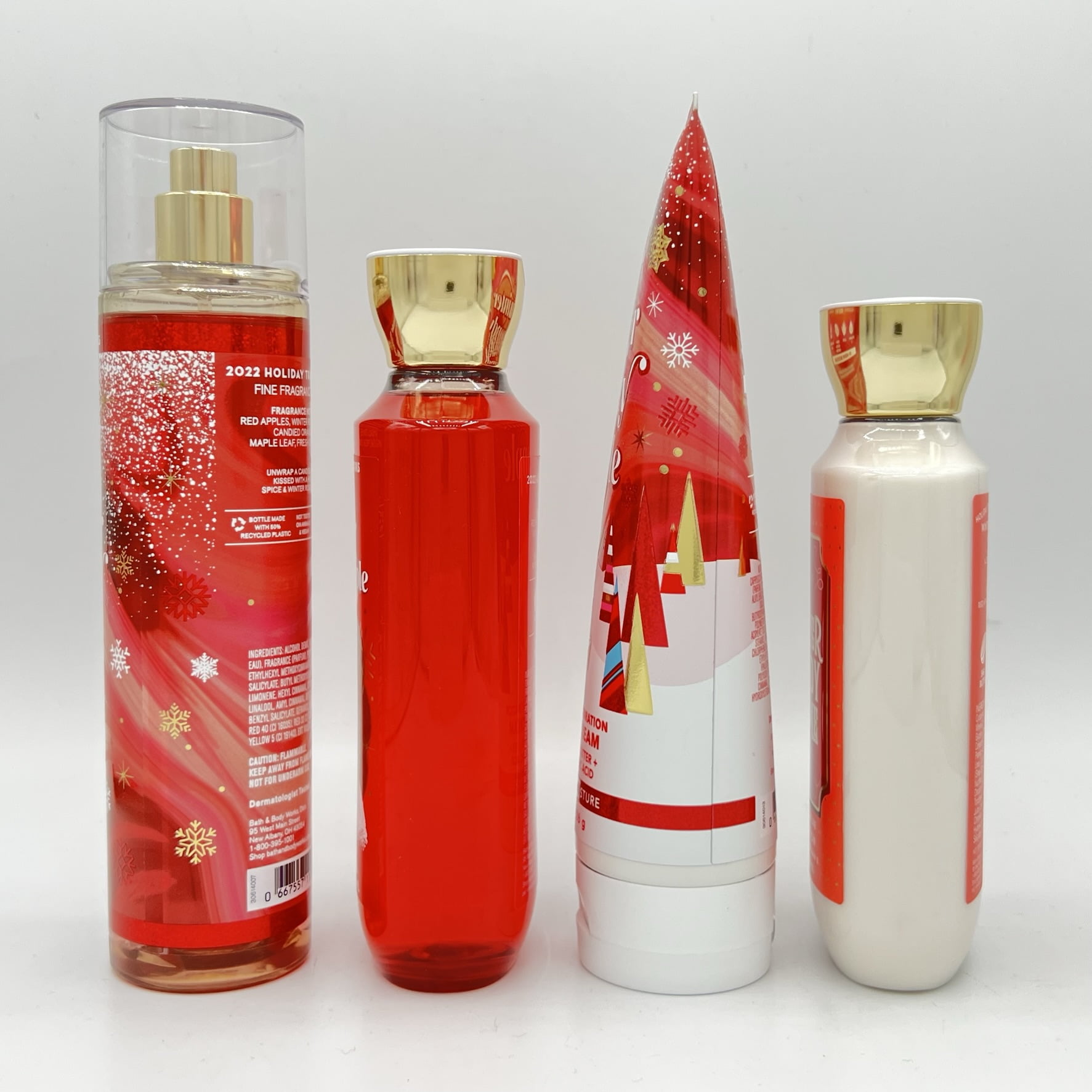 Bath and Body Works Winter Candy Apple 8oz Fine Fragrance Mist, 10oz Shower Gel, 8oz Body Cream and 8oz Body Lotion 4-Piece Bundle