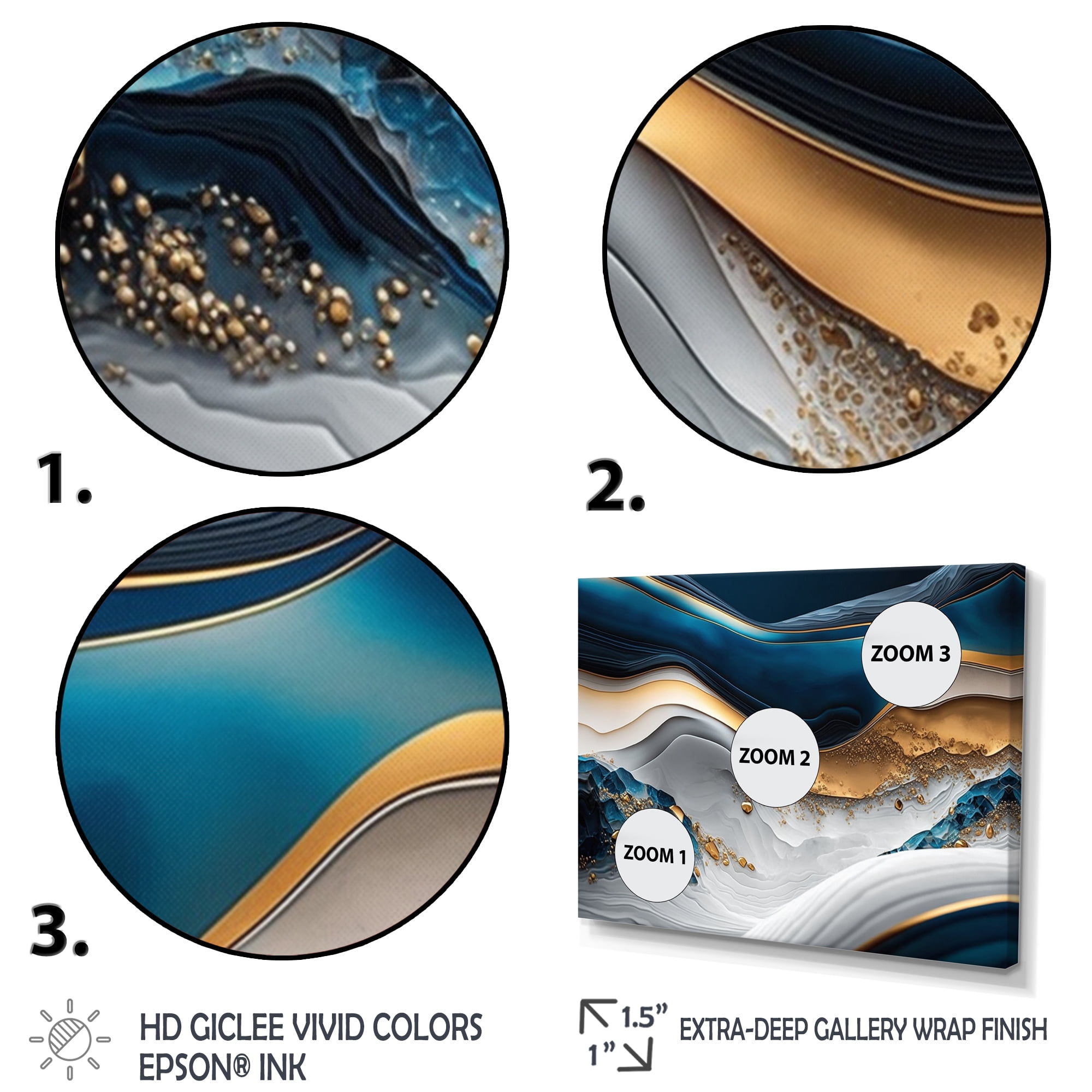 Designart Abstract Geode Waves Blue II Canvas Wall Art