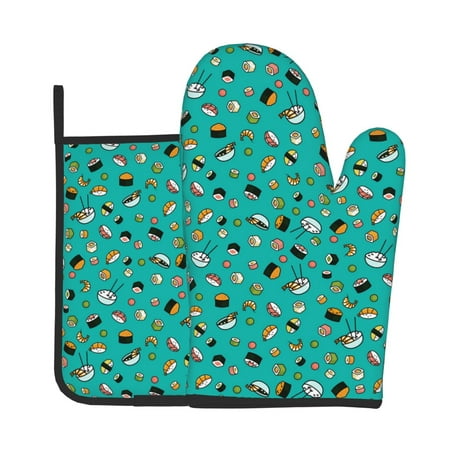 

Junzan Sushi (3) Pattern Oven Mitts and Pot Holders 2 pcs Set Potholders BBQ Gloves Long Kitchen Oven Glove for Cooking Baking Grilling (2-Piece Set 11 Inch)