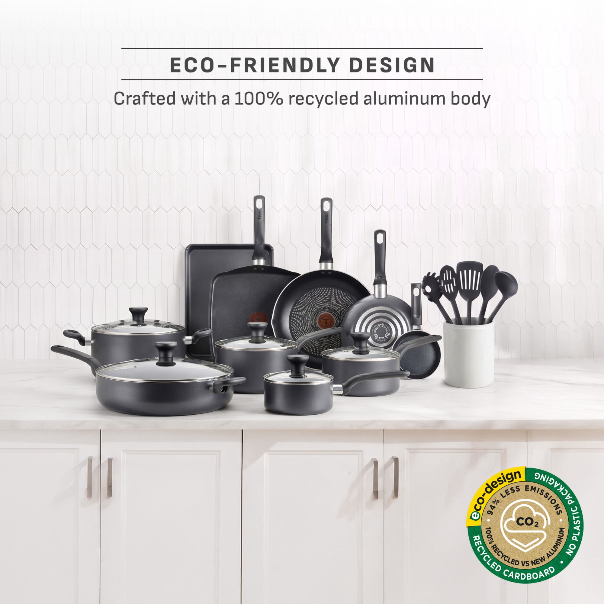 T-fal Easy Care Nonstick Cookware, 20 piece Set, Grey, B087SKDW