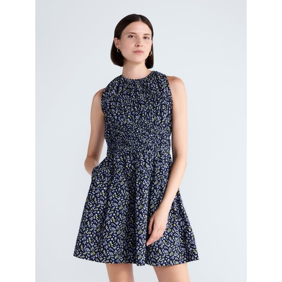 Free Assembly Women's Smocked Sleeveless Cotton Mini Dress, Sizes XS-XXL