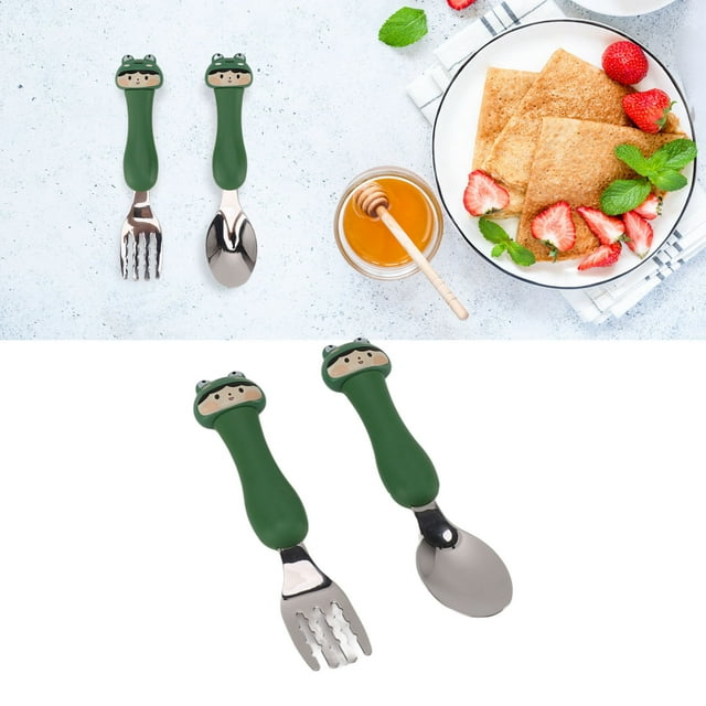 Fork Spoon Kit, Fork Cute Cartoon Cartoon Fork Spoon Cartoon Tableware Shaped Spoon PP Handle Stainless Steel Tableware for Feeding Training