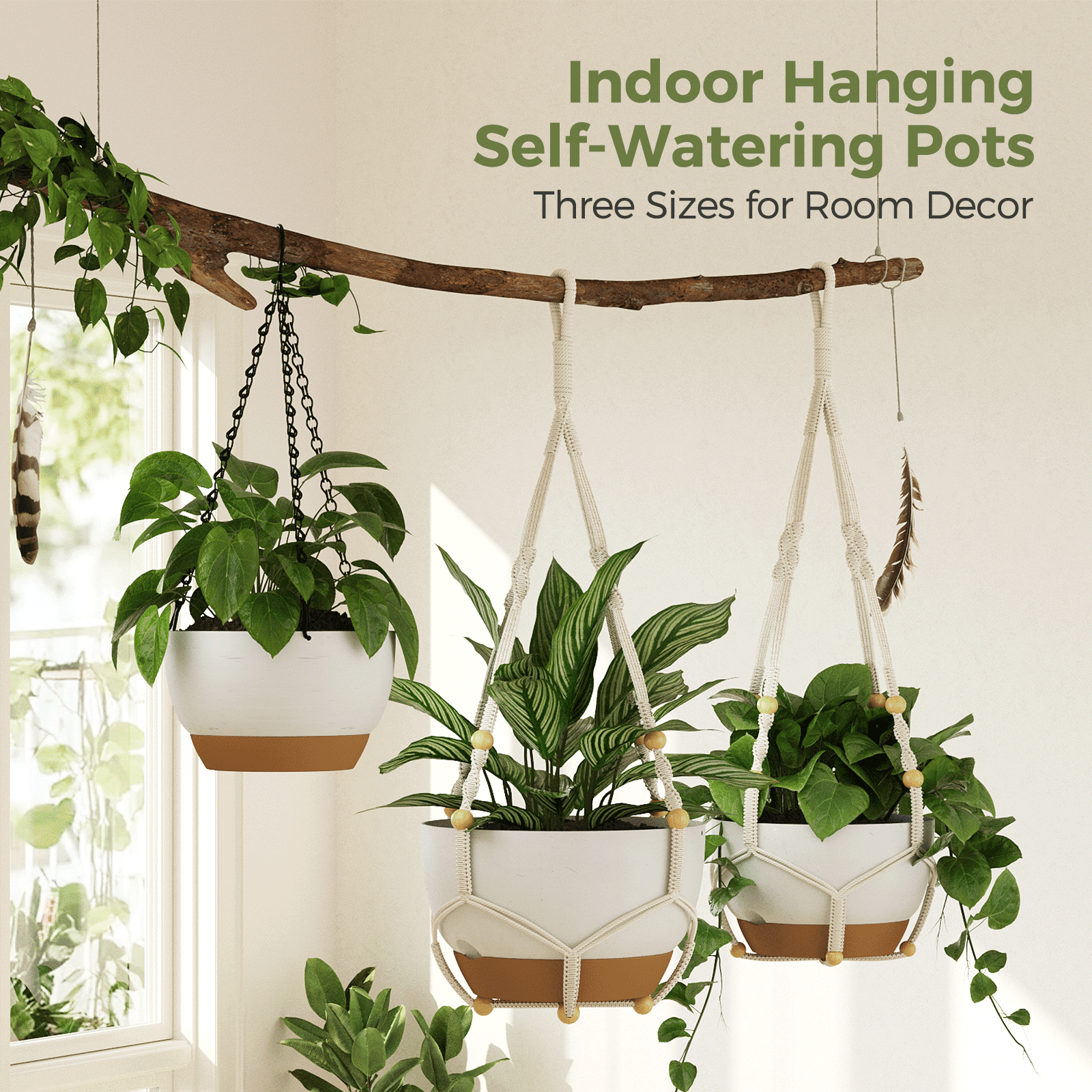 Gentingbro 3 Pcs White Hanging Planters Set, Decorative Pots for Succulents, Green Plants & Flowers Indoor Outdoor, Space-Saving Hanging Plant Pots for Vertical Gardening