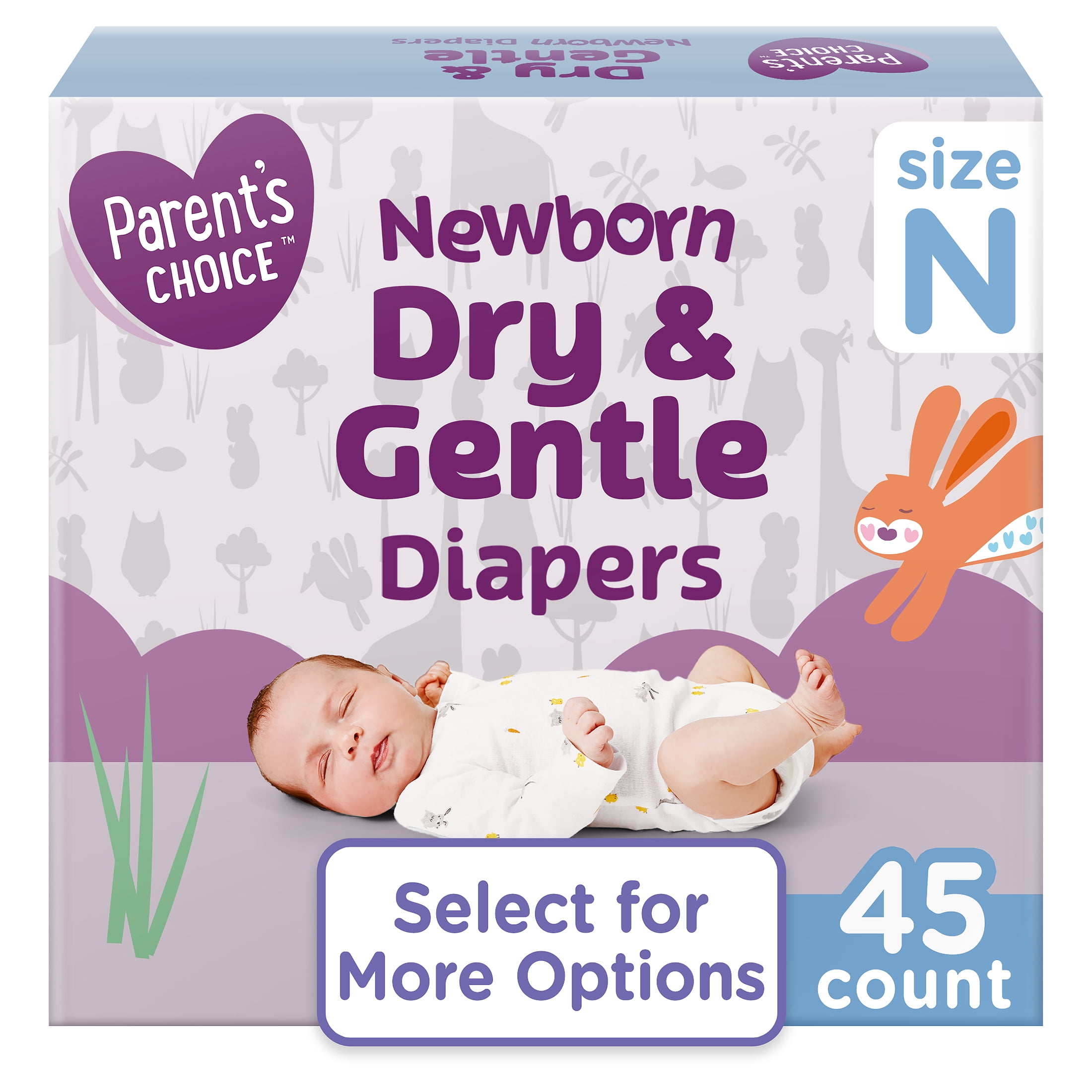 Parent's Choice Dry & Gentle Diapers Size Newborn, 45 Count (Select for
