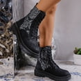 thumbnail image 4 of Lovskoo 2024 Combat Boots Womens Round Toe Platform Vintage Elastic Dressy Flat Heel Flat Heeled Frenum Shoes Black, 4 of 7