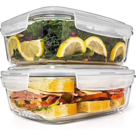 Razab 6.5 Cup, 52oz Large Glass Storage Containers with Lids (4-Pcs), Leakproof, Bpa Free Meal Prep Containers for Lunch and Leftovers