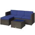 thumbnail image 1 of 3 Piece Outdoor Rattan Wicker Conversation Set with Blue Cushions, Steel Frame Sofa, Ottoman and Glass Top Coffee Table for Patio, Garden, Backyard and Poolside, 68"L x 49"W x 24"H, 1 of 7