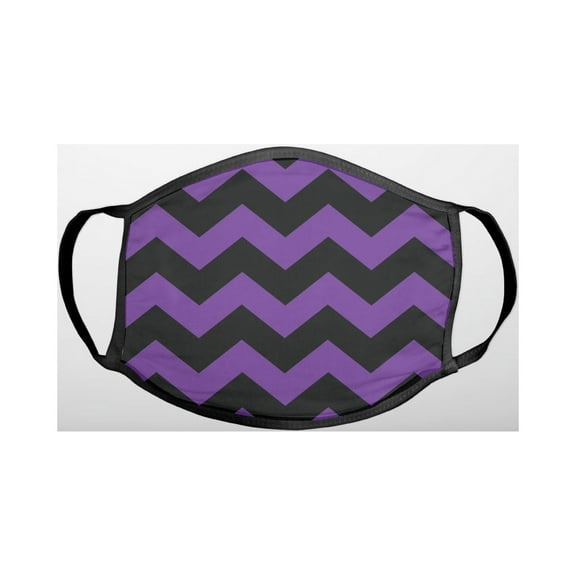 Black Purple Chevron Stripes - 3-Ply Reusable Soft Cloth Face Covering, Unisex, Cotton Inner Layer