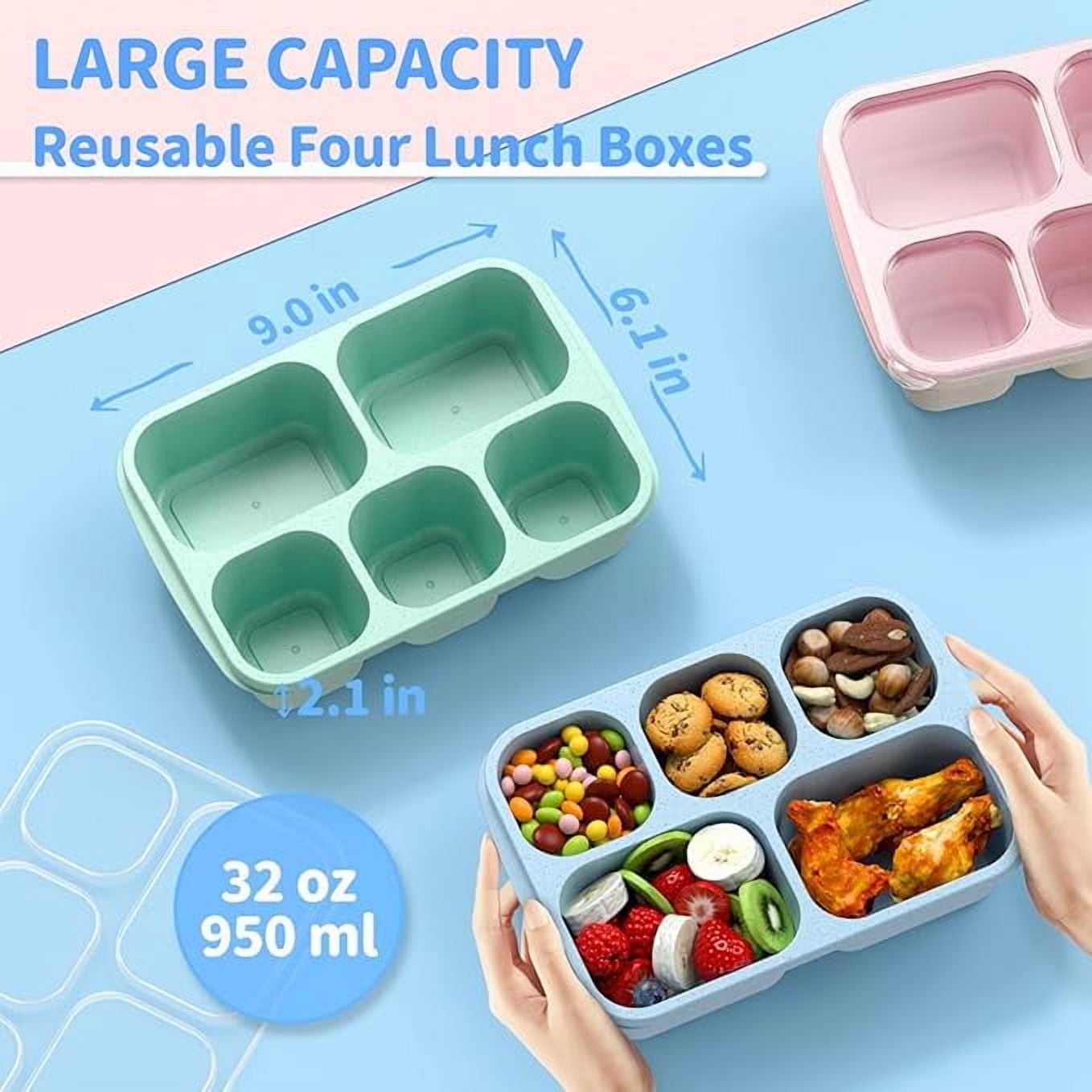 Bento Box Adult Lunch Box - 4 Pack, 5 - Compartment Meal Prep Container for family, Reusable Food Stor Snack Containers - Stackable for , Work, and Travel (Wheat(Green/Blue/Pink/Beige))