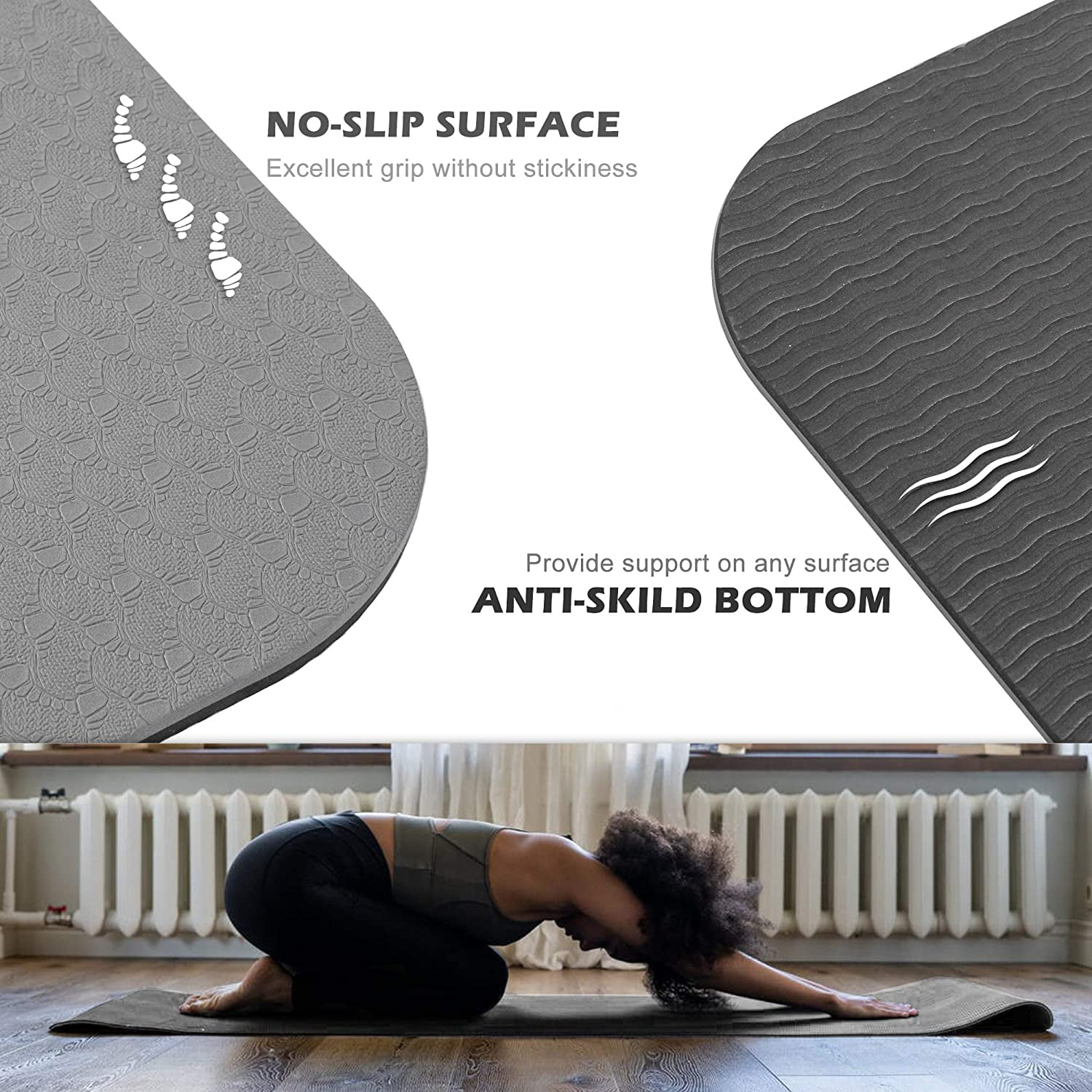 UMINEUX Extra Wide Yoga Mat 1/4" Thickness TPE Yoga Mats Non Slip, Gray