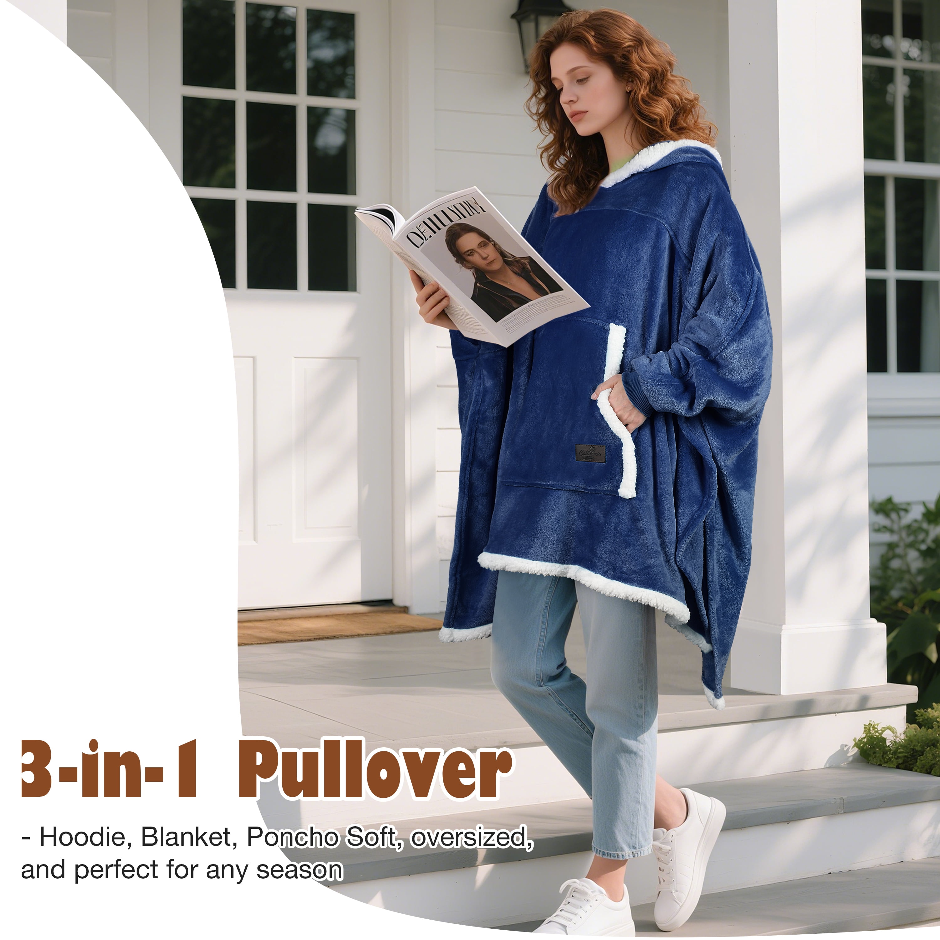 Oversized Hooded Poncho Cape, Casual Hoodie Sweatshirt, Batwing Coat Pullover | Light Weight, Cozy, Comfortable, Roomy | for Adults Women Men Teens